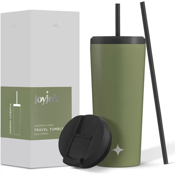 imageJoyJolt Vacuum Insulated 24 oz Tumbler with Lid and Straw 2 Each Vacuum Double Wall Stainless Steel Tumbler Copper Lined for 12Hr HoldCold Drinks Leakproof Water Bottle Tea or Iced Coffee CupForest Green