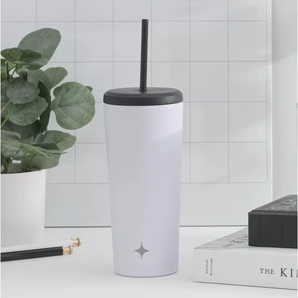 imageJoyJolt Vacuum Insulated 24 oz Tumbler with Lid and Straw 2 Each Vacuum Double Wall Stainless Steel Tumbler Copper Lined for 12Hr HoldCold Drinks Leakproof Water Bottle Tea or Iced Coffee CupMatte White
