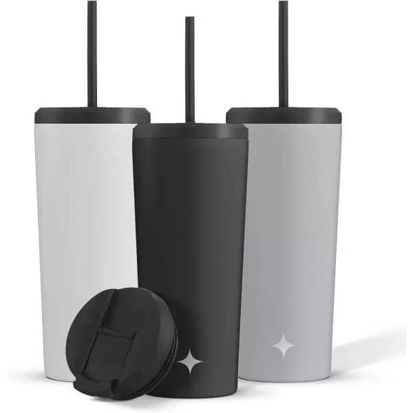 imageJoyJolt Vacuum Insulated 24 oz Tumbler with Lid and Straw 2 Each Vacuum Double Wall Stainless Steel Tumbler Copper Lined for 12Hr HoldCold Drinks Leakproof Water Bottle Tea or Iced Coffee CupMatte Black