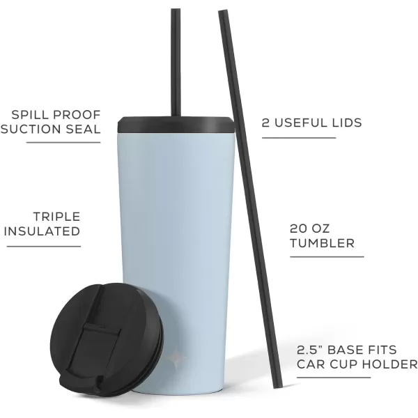 imageJoyJolt Vacuum Insulated 24 oz Tumbler with Lid and Straw 2 Each Vacuum Double Wall Stainless Steel Tumbler Copper Lined for 12Hr HoldCold Drinks Leakproof Water Bottle Tea or Iced Coffee CupCloud Blue