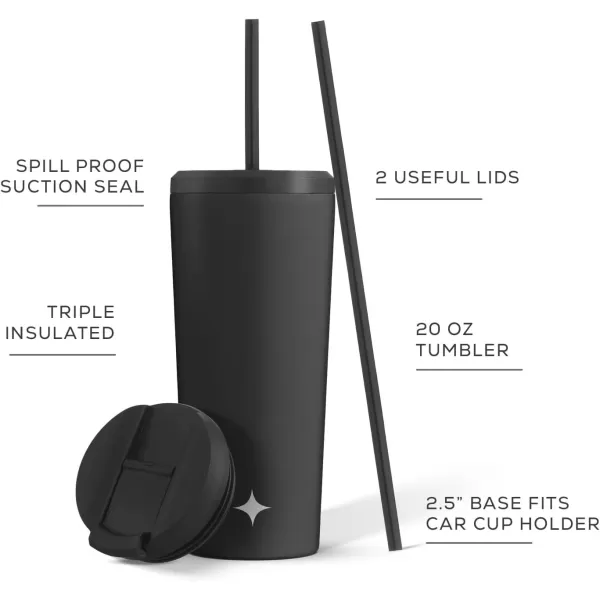 imageJoyJolt Vacuum Insulated 24 oz Tumbler with Lid and Straw 2 Each Vacuum Double Wall Stainless Steel Tumbler Copper Lined for 12Hr HoldCold Drinks Leakproof Water Bottle Tea or Iced Coffee CupMatte Black