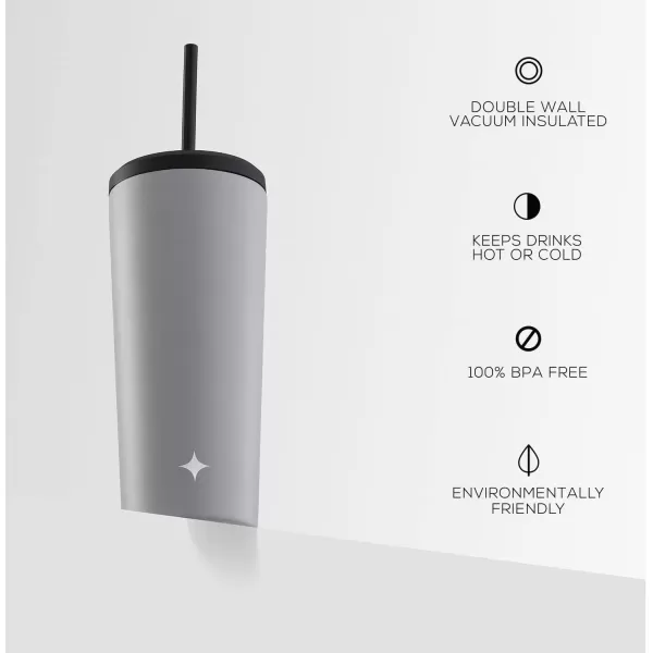 imageJoyJolt Vacuum Insulated 24 oz Tumbler with Lid and Straw 2 Each Vacuum Double Wall Stainless Steel Tumbler Copper Lined for 12Hr HoldCold Drinks Leakproof Water Bottle Tea or Iced Coffee CupDovey Grey