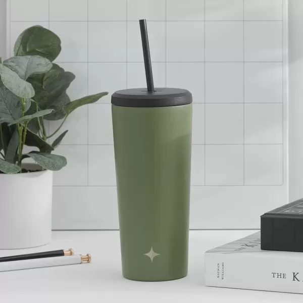 imageJoyJolt Vacuum Insulated 24 oz Tumbler with Lid and Straw 2 Each Vacuum Double Wall Stainless Steel Tumbler Copper Lined for 12Hr HoldCold Drinks Leakproof Water Bottle Tea or Iced Coffee CupForest Green