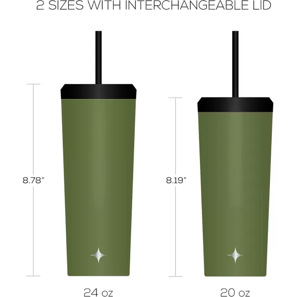 imageJoyJolt Vacuum Insulated 24 oz Tumbler with Lid and Straw 2 Each Vacuum Double Wall Stainless Steel Tumbler Copper Lined for 12Hr HoldCold Drinks Leakproof Water Bottle Tea or Iced Coffee CupForest Green