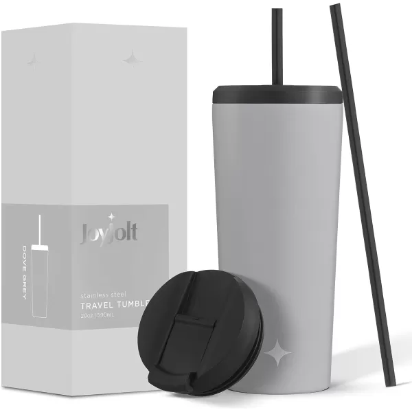 imageJoyJolt Vacuum Insulated 24 oz Tumbler with Lid and Straw 2 Each Vacuum Double Wall Stainless Steel Tumbler Copper Lined for 12Hr HoldCold Drinks Leakproof Water Bottle Tea or Iced Coffee CupDovey Grey