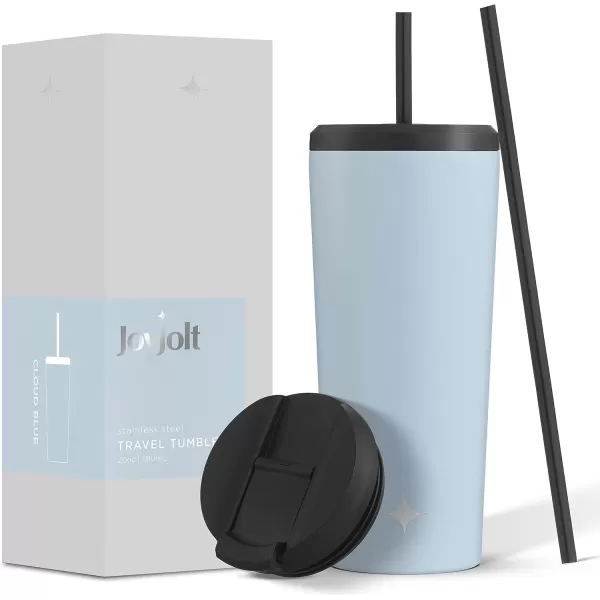 imageJoyJolt Vacuum Insulated 24 oz Tumbler with Lid and Straw 2 Each Vacuum Double Wall Stainless Steel Tumbler Copper Lined for 12Hr HoldCold Drinks Leakproof Water Bottle Tea or Iced Coffee CupCloud Blue