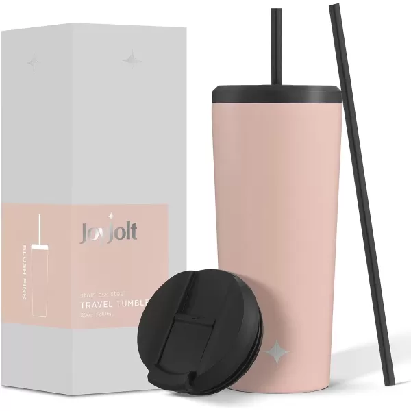 imageJoyJolt Vacuum Insulated 24 oz Tumbler with Lid and Straw 2 Each Vacuum Double Wall Stainless Steel Tumbler Copper Lined for 12Hr HoldCold Drinks Leakproof Water Bottle Tea or Iced Coffee CupBlush Pink
