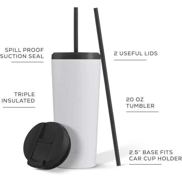 imageJoyJolt Vacuum Insulated 24 oz Tumbler with Lid and Straw 2 Each Vacuum Double Wall Stainless Steel Tumbler Copper Lined for 12Hr HoldCold Drinks Leakproof Water Bottle Tea or Iced Coffee CupMatte White
