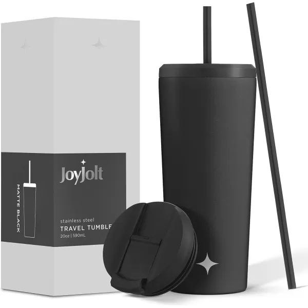 imageJoyJolt Vacuum Insulated 24 oz Tumbler with Lid and Straw 2 Each Vacuum Double Wall Stainless Steel Tumbler Copper Lined for 12Hr HoldCold Drinks Leakproof Water Bottle Tea or Iced Coffee CupMatte Black