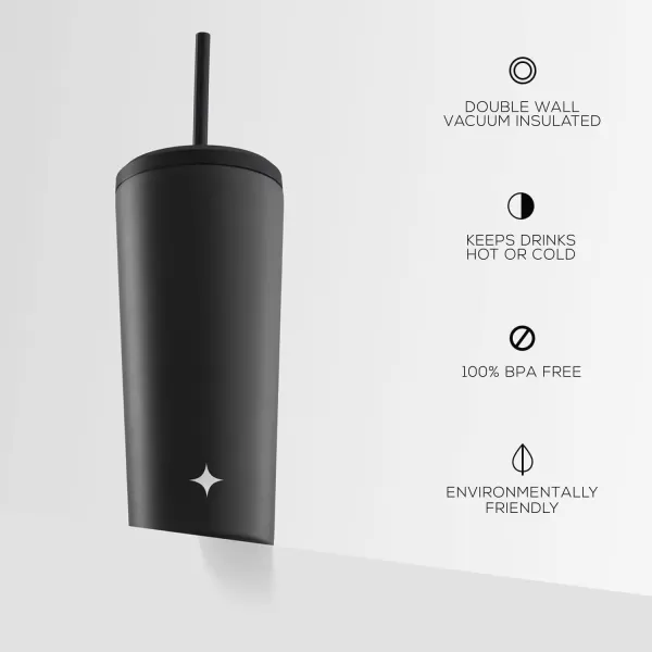imageJoyJolt Vacuum Insulated 24 oz Tumbler with Lid and Straw 2 Each Vacuum Double Wall Stainless Steel Tumbler Copper Lined for 12Hr HoldCold Drinks Leakproof Water Bottle Tea or Iced Coffee CupMatte Black
