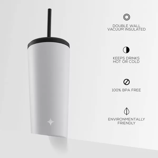 imageJoyJolt Vacuum Insulated 24 oz Tumbler with Lid and Straw 2 Each Vacuum Double Wall Stainless Steel Tumbler Copper Lined for 12Hr HoldCold Drinks Leakproof Water Bottle Tea or Iced Coffee CupMatte White