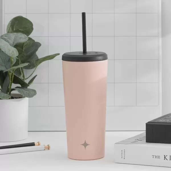 imageJoyJolt Vacuum Insulated 24 oz Tumbler with Lid and Straw 2 Each Vacuum Double Wall Stainless Steel Tumbler Copper Lined for 12Hr HoldCold Drinks Leakproof Water Bottle Tea or Iced Coffee CupBlush Pink