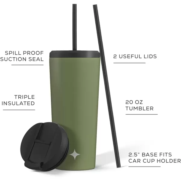 imageJoyJolt Vacuum Insulated 24 oz Tumbler with Lid and Straw 2 Each Vacuum Double Wall Stainless Steel Tumbler Copper Lined for 12Hr HoldCold Drinks Leakproof Water Bottle Tea or Iced Coffee CupForest Green