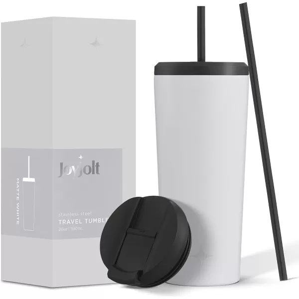 imageJoyJolt Vacuum Insulated 24 oz Tumbler with Lid and Straw 2 Each Vacuum Double Wall Stainless Steel Tumbler Copper Lined for 12Hr HoldCold Drinks Leakproof Water Bottle Tea or Iced Coffee CupMatte White