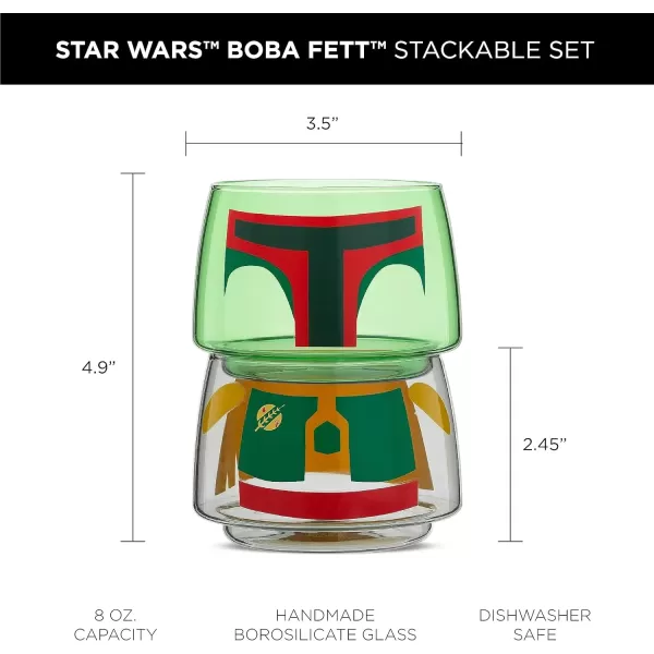 imageJoyJolt Character Stackable Star Wars Drinking Glasses 8oz Stormtrooper Glass Set of 2 with Head and Body Fun Glass Tumblers Star Wars Glassware and Star Wars Merchandise for Bar or KitchenBobba Fett