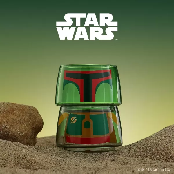 imageJoyJolt Character Stackable Star Wars Drinking Glasses 8oz Stormtrooper Glass Set of 2 with Head and Body Fun Glass Tumblers Star Wars Glassware and Star Wars Merchandise for Bar or KitchenBobba Fett