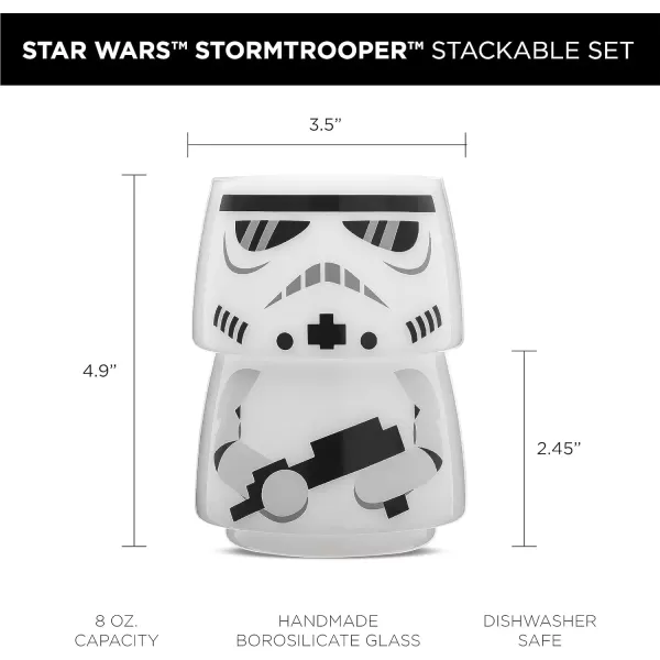 imageJoyJolt Character Stackable Star Wars Drinking Glasses 8oz Stormtrooper Glass Set of 2 with Head and Body Fun Glass Tumblers Star Wars Glassware and Star Wars Merchandise for Bar or KitchenStormtrooper