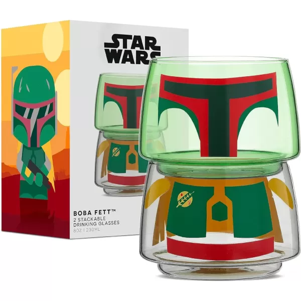 imageJoyJolt Character Stackable Star Wars Drinking Glasses 8oz Stormtrooper Glass Set of 2 with Head and Body Fun Glass Tumblers Star Wars Glassware and Star Wars Merchandise for Bar or KitchenBobba Fett