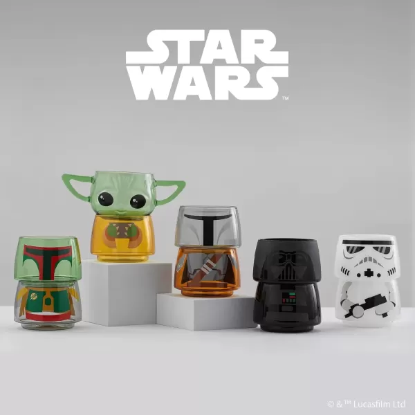 imageJoyJolt Character Stackable Star Wars Drinking Glasses 8oz Stormtrooper Glass Set of 2 with Head and Body Fun Glass Tumblers Star Wars Glassware and Star Wars Merchandise for Bar or KitchenBobba Fett