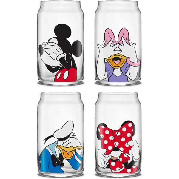 imageJoyJolt Disney Mickey Mouse ampamp Friends PeekaBoo Collection Tumblers 16oz Can Shape Tumbler Drinking Glass Cups Set Glass Tumbler Set of 4 wGlass Straws Disney Gifts Mickey Mouse GlassesDisney