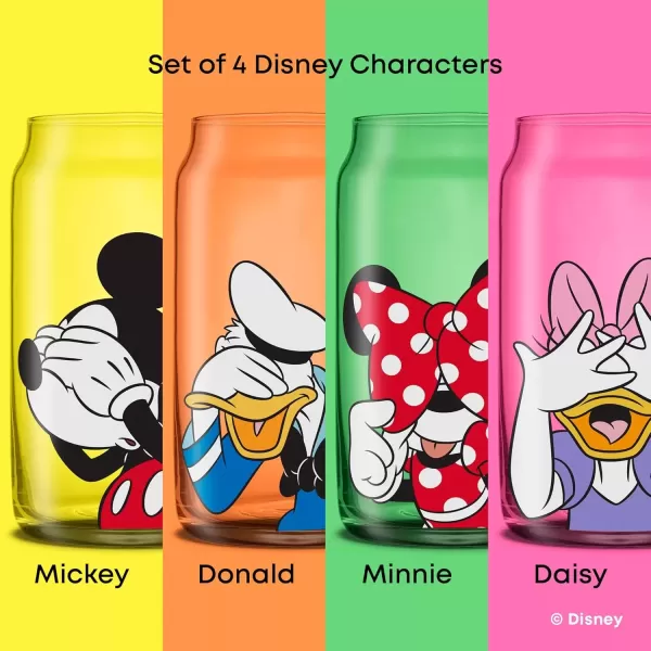 imageJoyJolt Disney Mickey Mouse ampamp Friends PeekaBoo Collection Tumblers 16oz Can Shape Tumbler Drinking Glass Cups Set Glass Tumbler Set of 4 wGlass Straws Disney Gifts Mickey Mouse GlassesDisney