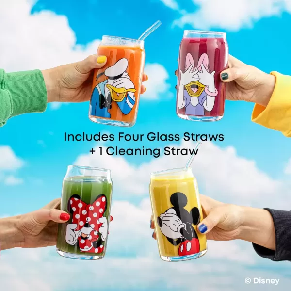 imageJoyJolt Disney Mickey Mouse ampamp Friends PeekaBoo Collection Tumblers 16oz Can Shape Tumbler Drinking Glass Cups Set Glass Tumbler Set of 4 wGlass Straws Disney Gifts Mickey Mouse GlassesDisney