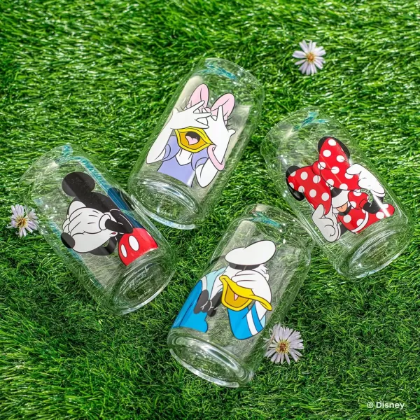 imageJoyJolt Disney Mickey Mouse ampamp Friends PeekaBoo Collection Tumblers 16oz Can Shape Tumbler Drinking Glass Cups Set Glass Tumbler Set of 4 wGlass Straws Disney Gifts Mickey Mouse GlassesDisney