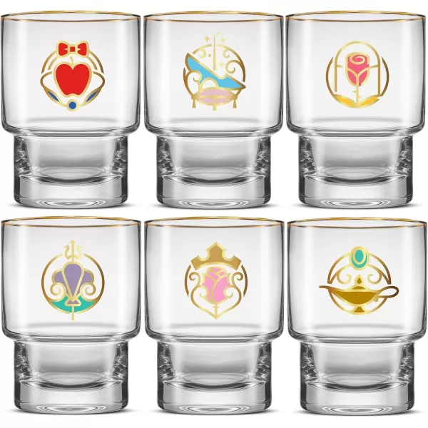 imageJoyJolt Disney Princess Iconic 10 oz Short Drinking Glasses Lowball Glass Cups Set of 6 ft Snow White Cinderella Sleeping Beauty and more Water Juice Coffee Tea Tumblers Disney Gifts10 ounce