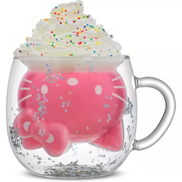 imageJoyJolt Hello Kitty 50th Anniversary Limited Edition Double Wall Glass Mug 135 oz Insulated Coffee Mug with 3D Design Cute Mug for Tea Latte or Iced Coffee Kawaii Cup Sanrio Accessories