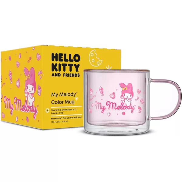 imageJoyJolt Hello Kitty Double Wall Insulated Coffee Mug ft My Melody 135 oz Glass Cup Cute Drinking Glassware ideal for Latte Iced Coffee or Tea Kawaii Hello Kitty Merch Sanrio AccessoriesMy Melody