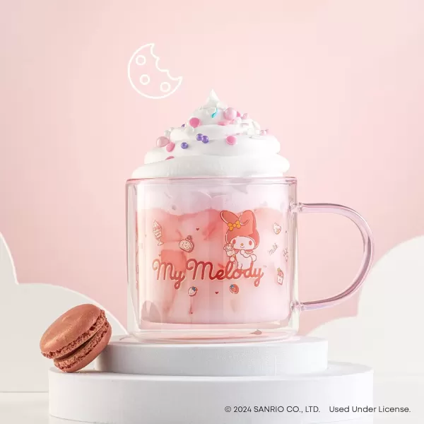 imageJoyJolt Hello Kitty Double Wall Insulated Coffee Mug ft My Melody 135 oz Glass Cup Cute Drinking Glassware ideal for Latte Iced Coffee or Tea Kawaii Hello Kitty Merch Sanrio AccessoriesMy Melody