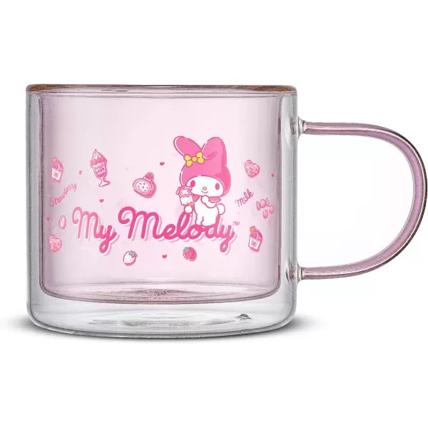 imageJoyJolt Hello Kitty Double Wall Insulated Coffee Mug ft My Melody 135 oz Glass Cup Cute Drinking Glassware ideal for Latte Iced Coffee or Tea Kawaii Hello Kitty Merch Sanrio AccessoriesMy Melody