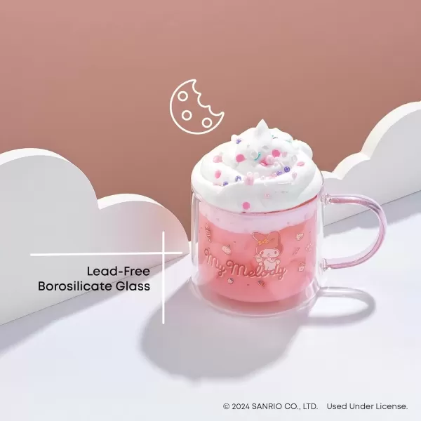 imageJoyJolt Hello Kitty Double Wall Insulated Coffee Mug ft My Melody 135 oz Glass Cup Cute Drinking Glassware ideal for Latte Iced Coffee or Tea Kawaii Hello Kitty Merch Sanrio AccessoriesMy Melody