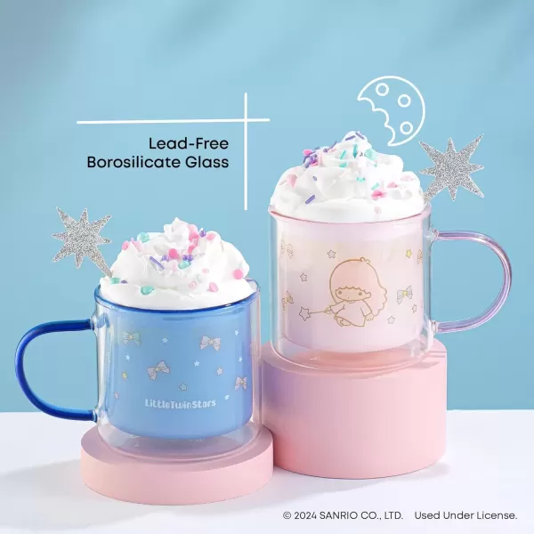 imageJoyJolt Hello Kitty Double Walled Glass Coffee Mugs Set of 2 135 oz Insulated Cute Drinking Glassware ft Little Twin Stars Ideal as Iced Coffee Tea or Latte Cups Kawaii Hello Kitty Merchandise