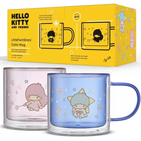 imageJoyJolt Hello Kitty Double Walled Glass Coffee Mugs Set of 2 135 oz Insulated Cute Drinking Glassware ft Little Twin Stars Ideal as Iced Coffee Tea or Latte Cups Kawaii Hello Kitty Merchandise