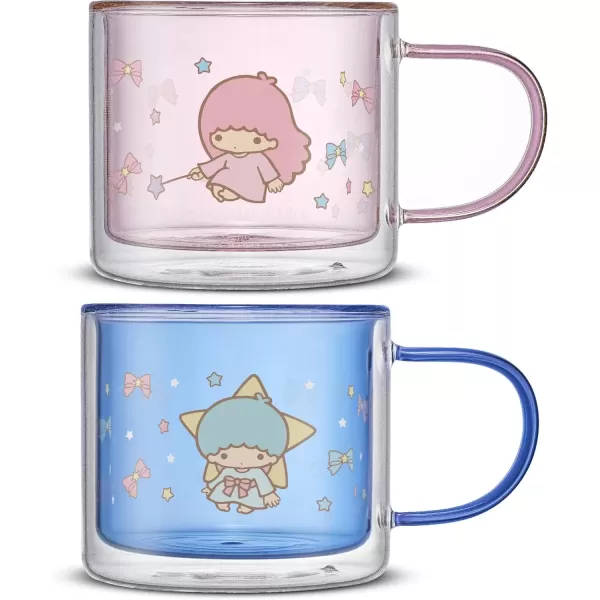 imageJoyJolt Hello Kitty Double Walled Glass Coffee Mugs Set of 2 135 oz Insulated Cute Drinking Glassware ft Little Twin Stars Ideal as Iced Coffee Tea or Latte Cups Kawaii Hello Kitty Merchandise