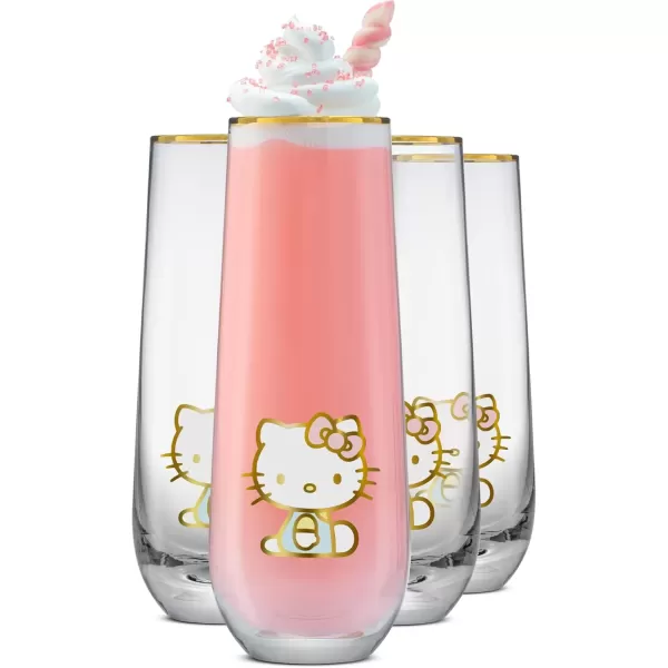 imageJoyJolt Hello Kitty Stay Gold Stemless Flutes 94oz Drinking Glasses Set of 4 Sanrio Highball Glasses Kawaii Hello Kitty Kitchen Glass Set Ideal for Water Juice Smoothies Skinny Tall Glasses