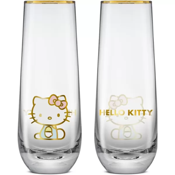 imageJoyJolt Hello Kitty Stay Gold Stemless Flutes 94oz Drinking Glasses Set of 4 Sanrio Highball Glasses Kawaii Hello Kitty Kitchen Glass Set Ideal for Water Juice Smoothies Skinny Tall Glasses