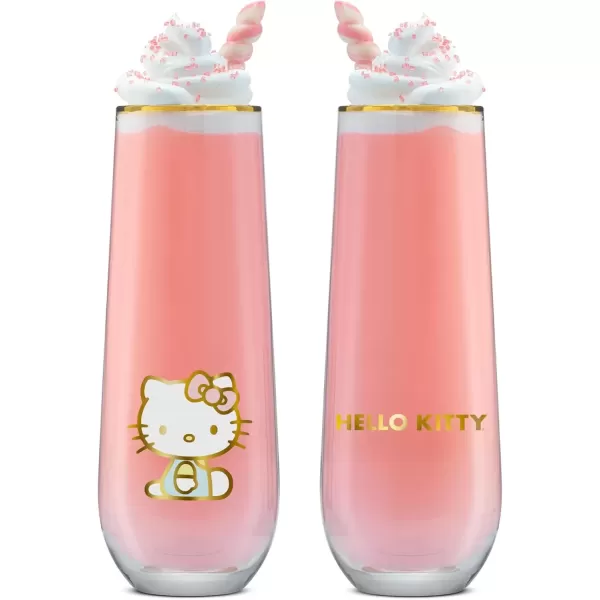 imageJoyJolt Hello Kitty Stay Gold Stemless Flutes 94oz Drinking Glasses Set of 4 Sanrio Highball Glasses Kawaii Hello Kitty Kitchen Glass Set Ideal for Water Juice Smoothies Skinny Tall Glasses