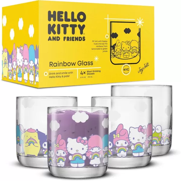 imageJoyJolt Hello Kitty ampamp Friends Rainbow Short Drinking Glasses Lowball Glasses Set of 4 10oz Glass Tumblers ft Sanrio Characters Cinnamoroll Kuromi My Melody and More Kawaii Hello Kitty Glassware