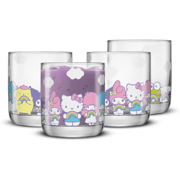 imageJoyJolt Hello Kitty ampamp Friends Rainbow Short Drinking Glasses Lowball Glasses Set of 4 10oz Glass Tumblers ft Sanrio Characters Cinnamoroll Kuromi My Melody and More Kawaii Hello Kitty Glassware