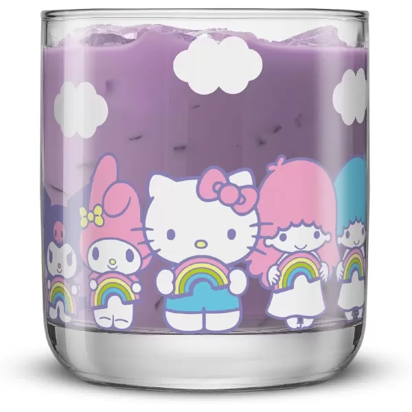 imageJoyJolt Hello Kitty ampamp Friends Rainbow Short Drinking Glasses Lowball Glasses Set of 4 10oz Glass Tumblers ft Sanrio Characters Cinnamoroll Kuromi My Melody and More Kawaii Hello Kitty Glassware