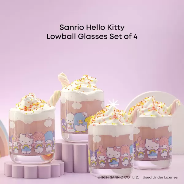 imageJoyJolt Hello Kitty ampamp Friends Rainbow Short Drinking Glasses Lowball Glasses Set of 4 10oz Glass Tumblers ft Sanrio Characters Cinnamoroll Kuromi My Melody and More Kawaii Hello Kitty Glassware