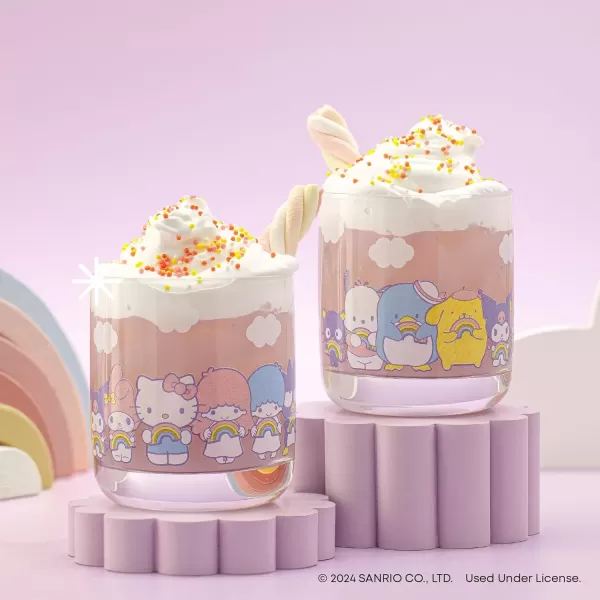 imageJoyJolt Hello Kitty ampamp Friends Rainbow Short Drinking Glasses Lowball Glasses Set of 4 10oz Glass Tumblers ft Sanrio Characters Cinnamoroll Kuromi My Melody and More Kawaii Hello Kitty Glassware