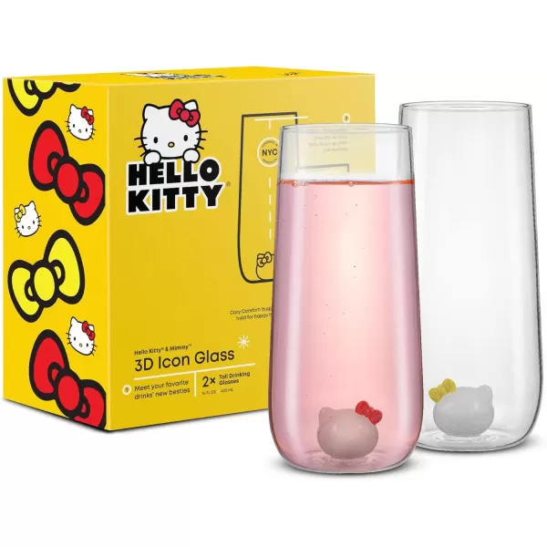 imageJoyJolt Hello Kitty ampamp Mimmy 3D Icon Highball Glasses Set of 2 Glass Drinking Glasses 14oz Kawaii Tall Glasses Hello Kitty Glassware Sanrio Hello Kitty Stuff for AdultsTall Glasses