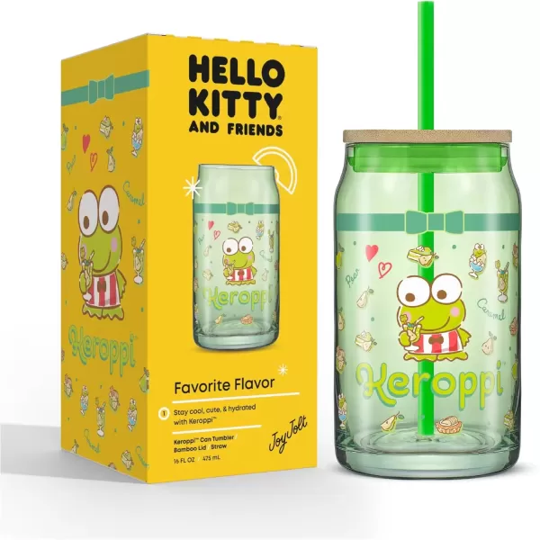 imageJoyJolt Sanrio Hello Kitty and Friends Favorite Flavor Glass Tumbler with Bamboo Lid and Straw Leakproof 16oz Clear Soda Can Shaped Cup featuring My Melody Hello Kitty MerchKeroppi