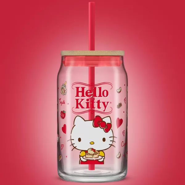 imageJoyJolt Sanrio Hello Kitty and Friends Favorite Flavor Glass Tumbler with Bamboo Lid and Straw Leakproof 16oz Clear Soda Can Shaped Cup featuring My Melody Hello Kitty MerchHello Kitty