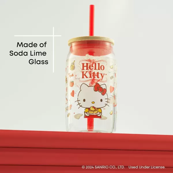 imageJoyJolt Sanrio Hello Kitty and Friends Favorite Flavor Glass Tumbler with Bamboo Lid and Straw Leakproof 16oz Clear Soda Can Shaped Cup featuring My Melody Hello Kitty MerchHello Kitty