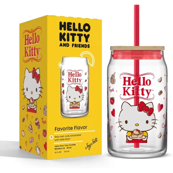 imageJoyJolt Sanrio Hello Kitty and Friends Favorite Flavor Glass Tumbler with Bamboo Lid and Straw Leakproof 16oz Clear Soda Can Shaped Cup featuring My Melody Hello Kitty MerchHello Kitty