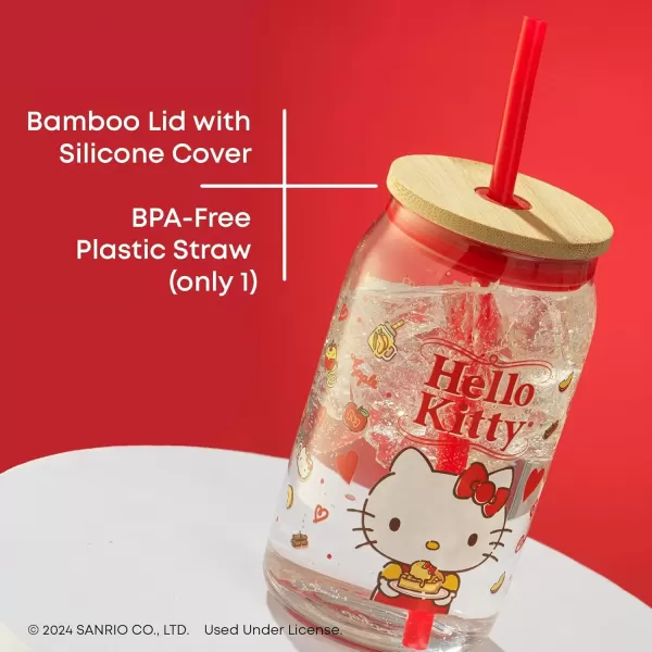 imageJoyJolt Sanrio Hello Kitty and Friends Favorite Flavor Glass Tumbler with Bamboo Lid and Straw Leakproof 16oz Clear Soda Can Shaped Cup featuring My Melody Hello Kitty MerchHello Kitty